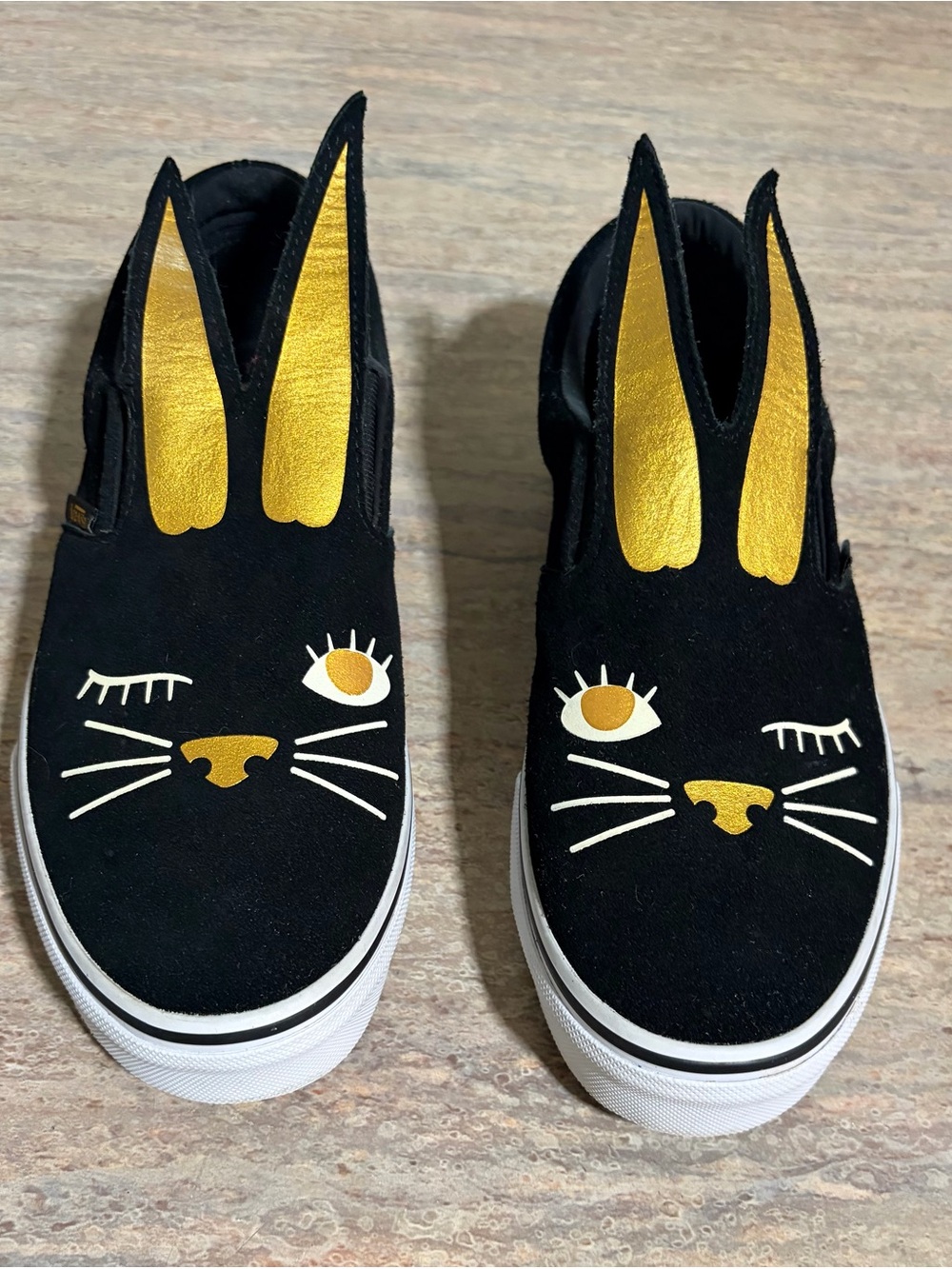 Vans Kids Black & Gold Bunny Slip-On Sneakers
